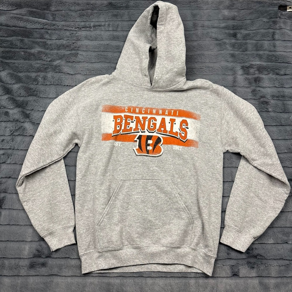 NFL Team Apparel Cincinnati Bengals Hoodie Mens Small Gray Zubaz Sweatshirt